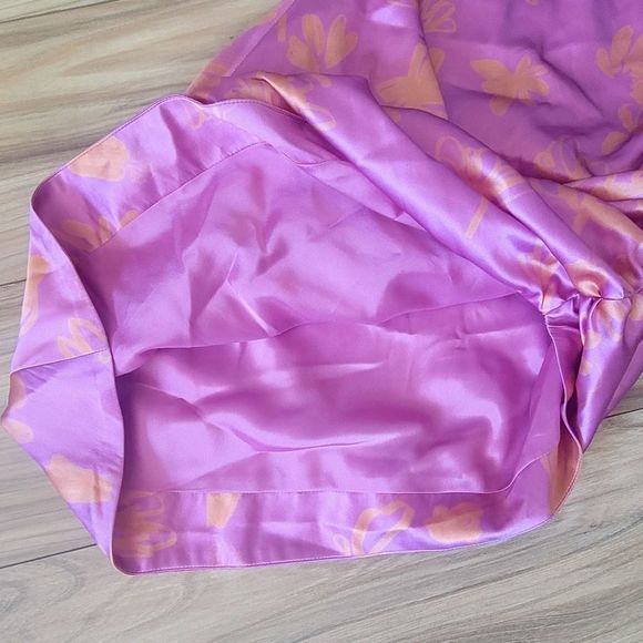 Bogdar Queeny Ruched Silk Stretch Satin Midi Slip Dress in Pink Floral - Picture 9 of 13